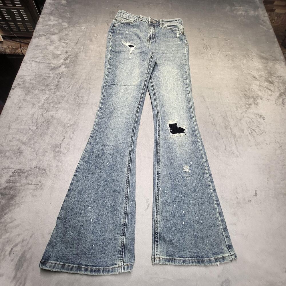 Indigo Rein Jeans Womens 24 Blue Flared Curvy Distressed‎ Stretch 5-Pocket